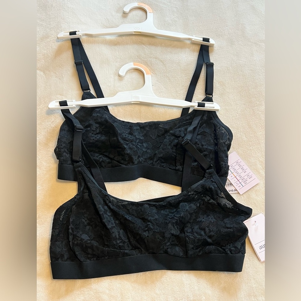 Women’s Auden Black Lace Bralette 2 pack size Medium NWT